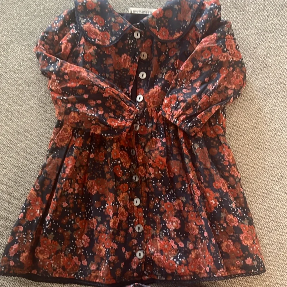 Roller Rabbit Pink Floral Flutter Sleeve Dress and Dark Floral Button-Up Top